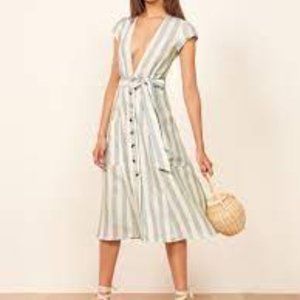 Reformation Bayu Blue Striped Linen Dress